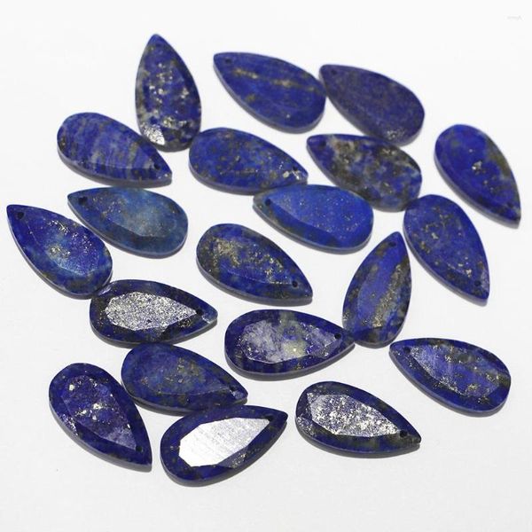 Kolye Kolye 6pcs/Lot 2023 Doğal Taş Lapis Lazuli Yüzlü Su Damlası Şekli kolyeler gevşek boncuk mücevher yapımı DIY Accessorie