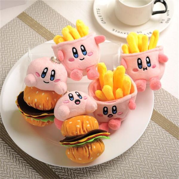 Tornari peluche 20pc/lotto 12 cm Kawaii Hamburger Chips Kirby Anime Cuffie Affiate Gaine Backpack piccolo ciondolo per bambini Gift 230818