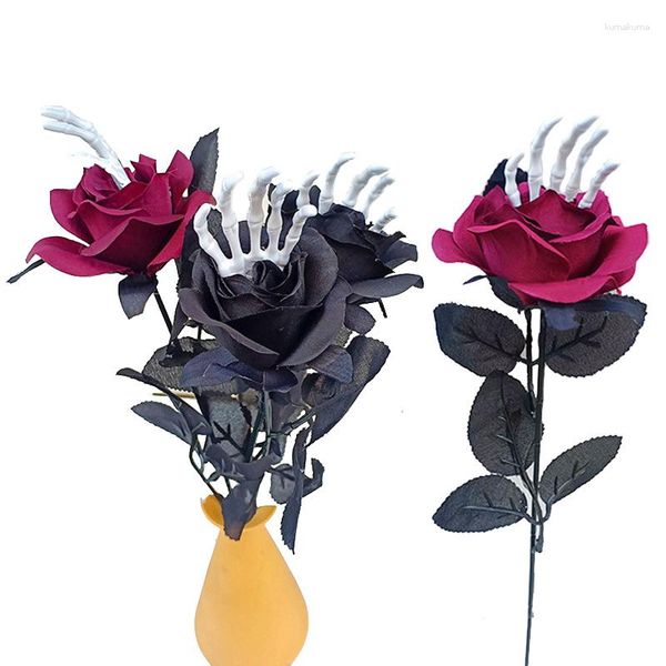 Декоративные цветы Хэллоуин Симуляция кости роза черный красные искусственные розы