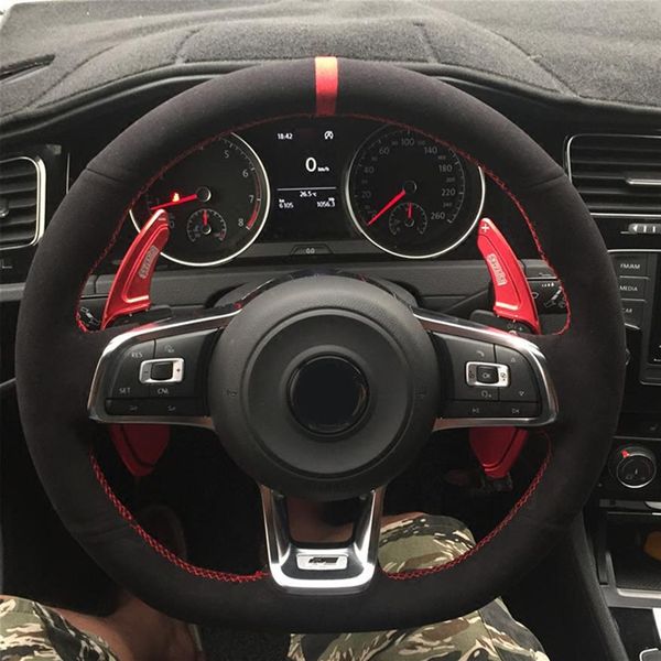Крышка рулевого колеса с черным замшевым рулевым колесом для Volkswagen VW Golf 7 GTI Golf R MK7 VW Polo GTI Scirocco 2015 2016 автомобильные аксессуары2636