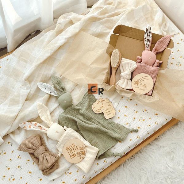 Decken geborene Babyartikel Tröstertuch Baumwoll Musselin Schal Stirnband Set Säuglings Geschenkbabys Zubehör