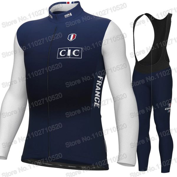 Jersey de ciclismo sets 2023 Seleção Nacional da França estabeleceu roupas francesas de manga longa TDF TDF MENS MTB Bike Road Pants Bib ROPA 230821