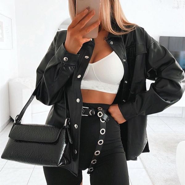 Damenjacken schwarze Tops Streetwear PU Frauen Leder Jacke Herbst Mantel Ästhetische Gothic Vintage Outfits Mode Top Moto