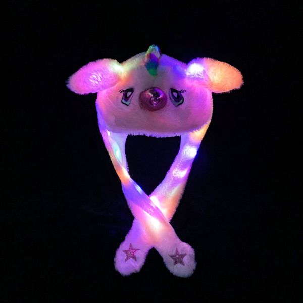 Com luzes LED LUZES DE CARAÇÃO DE PLUSH PLUSH DANCING CAPA DE EARRAS MOVILÍVEL PULLING BUNNY HAT PLAY Party Christmas Holiday Cute, adequado para crianças e adultos DHL