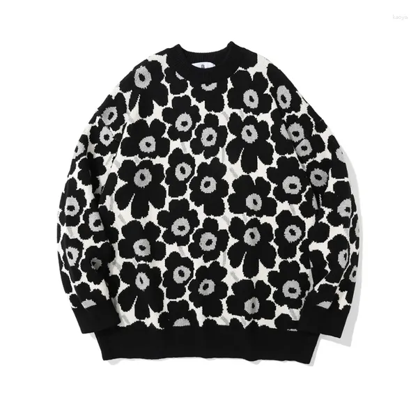 Männerpullover Harajuku Langarm Vintage Pullover Männer Frauen blühen lose runde Hals Strickstraße Trend Pullover Herbst Unisex Kleidung