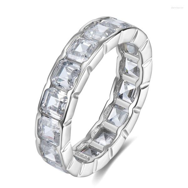 Кластерные кольца ювелирные изделия 2023 925 Серебряный Row Diamond Ring для женщин 4 Пагода Микро инкрустированная поперечная граница One Piece