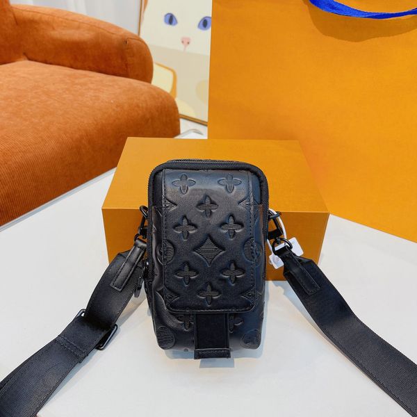 Moda kabartmalı tasarımcı çift telefon çantası erkekler kadın omuz çantası lüks marka messenger klasik en kaliteli çanta cüzdan