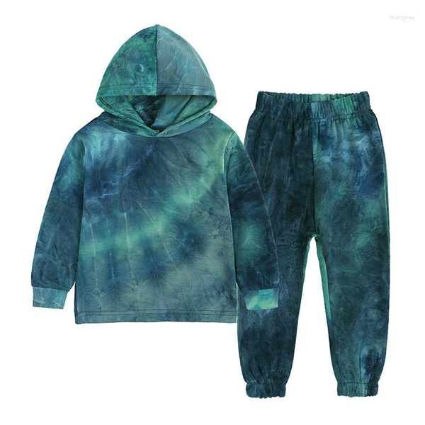 Laufsets Autumn Girls Kleidung Set Langarm Dye Dye Printed Hoodies Sweatshirts Tops Hosenanzug Kleinkind Baby Boy Kleidung