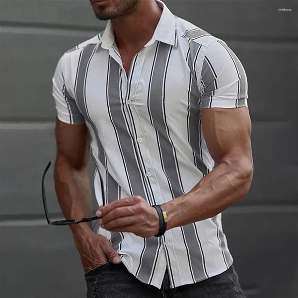 Erkekler Sıradan Gömlek Erkekler İçin Gömlek Güzel Çizgili Baskı Yüksek Kaliteli Üst Giyim Hawaii Tatil Kısa Kollu Gevşek Büyük Boy