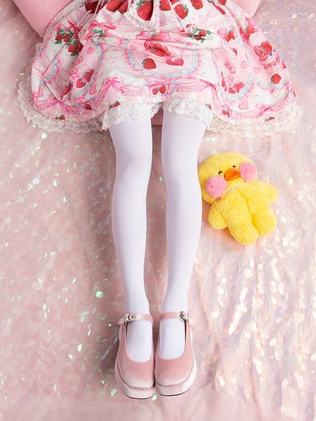 Mulheres meias de poliamida japonesa/algodão Fundação plana da laje selvagem Lolita Primer branco Pantyhose Girls Kawaii engraçado