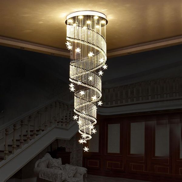 Spiral LED Kristal Avize Aydınlatma Lüks Merdiven Kristal Tavan Işık Armatürleri Yemek Odası Kapalı Aydınlatma255y