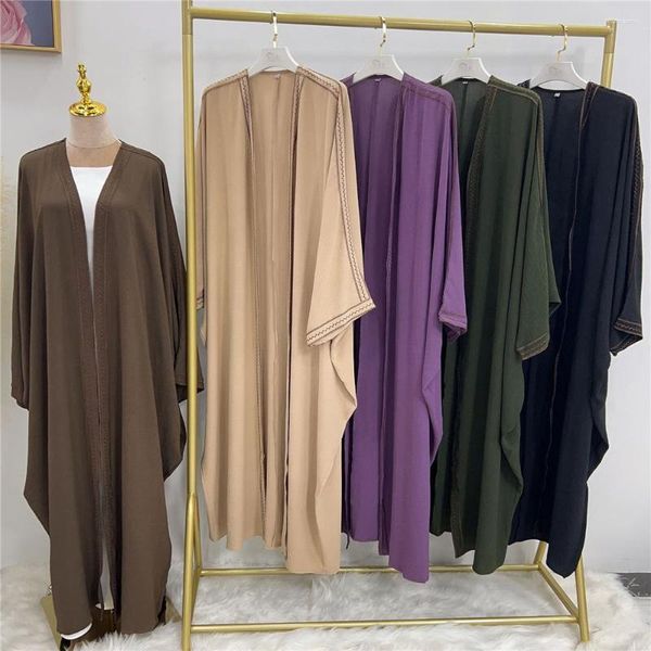 Etnik Giyim Mütevazı Açık Abaya Cusual Müslüman Kadınlar Krep hırka Maxi Elbiseler Türkiye Dubai Suudi Kaftan Arapça Ramazan Jalabiya dış Giyim