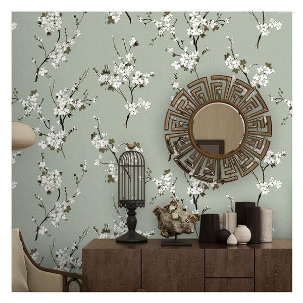 Tapeten Wallpaper Amerikanische rustikale Vintage Blume Tapete Retro 3d Pflaume Blumenrollen Schlafzimmer Wohnzimmer Dekor Wandbilder Meldung Papier