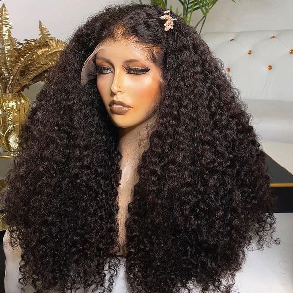 Großhandel HD Wasserwelle 250 Dichte Deep Wave 40 Zoll 13x4 Spitzenfront menschliches Haar Perücken brasilianische transparente frontale glühlose Curly Perücke