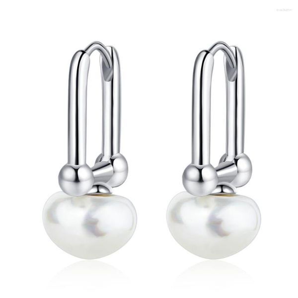 Hoop Ohrringe 925 Sterling Silveri Big Pearl Ohrring für Frauen Mädchen Geometrische Ohrschnalle Vintage Mode Persönlichkeit Fein Schmuck