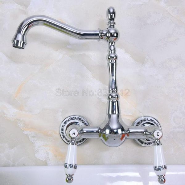Küchenarmatur polierte Chrom -Messing Wasserhahn Schwenk aus Spürfelwand und kaltem Wassermischer Tap Badezimmer Gefäß Waschbecken TNF963