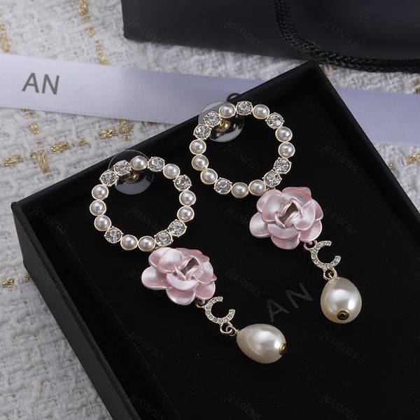 Designer Perle Charme Ohrringe für Frauen Blumenstollen Ohren Gold Mode Schmuck rosa Ohren Luxus Jewlery Hoops Ohrring 238226c3