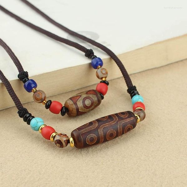 Colares pendentes retro turquesas tibetanas naturais dzi agates colar Nove olhos vermelhos gat pedra para homens homens curando jóias