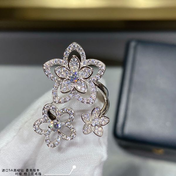 Brand Trendy Dupe di alta qualità 925 anelli di fiori di strass in argento sterling per donne