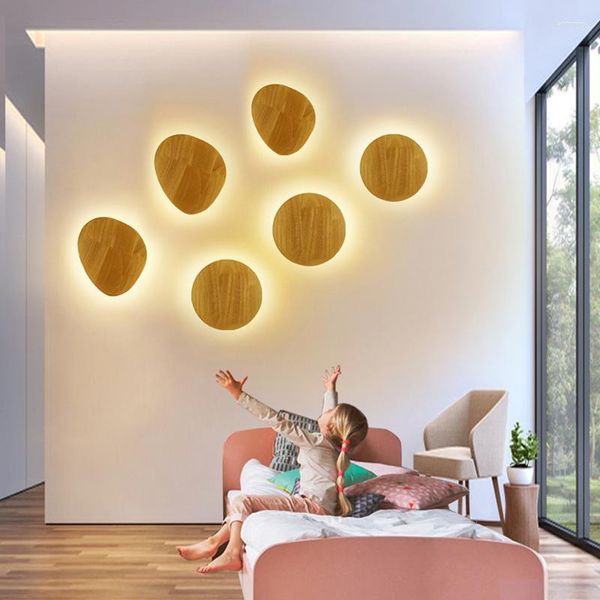 Wandlampe rund LED Moderne nordische Lichtleuchten Holz Innenleuchten Wohnkultur für Wohnzimmer Schlafzimmer Bett