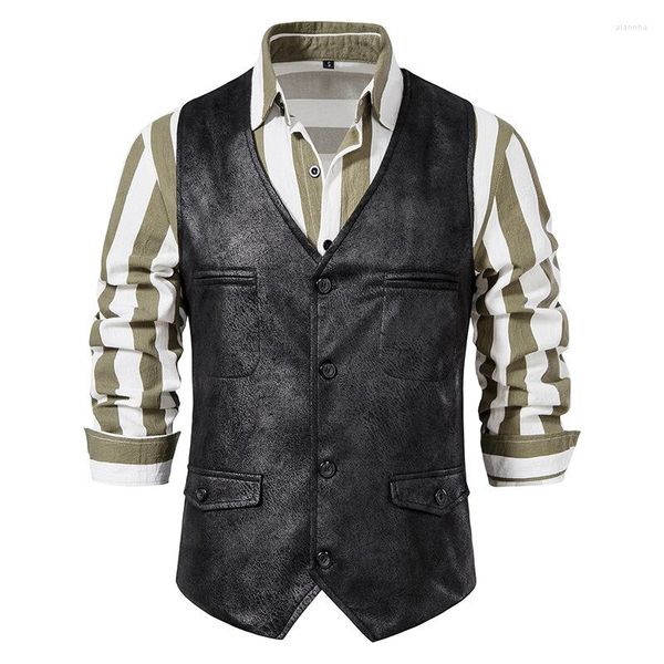 Giubbotti maschili in pelle scamosciata vintage v del collo per la cena di business abiti formali gilet per abiti da ballo della moda quotidiana.