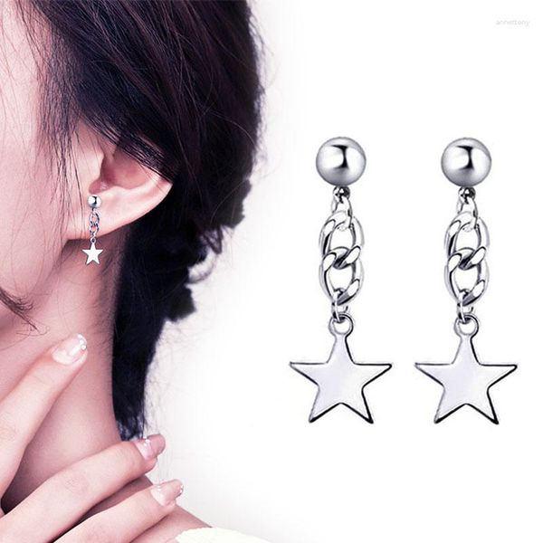 Bolzenohrringe 1Pair Edelstahl Star Kurzkette Anhänger Einfacher Piercise Cucise Ohrring