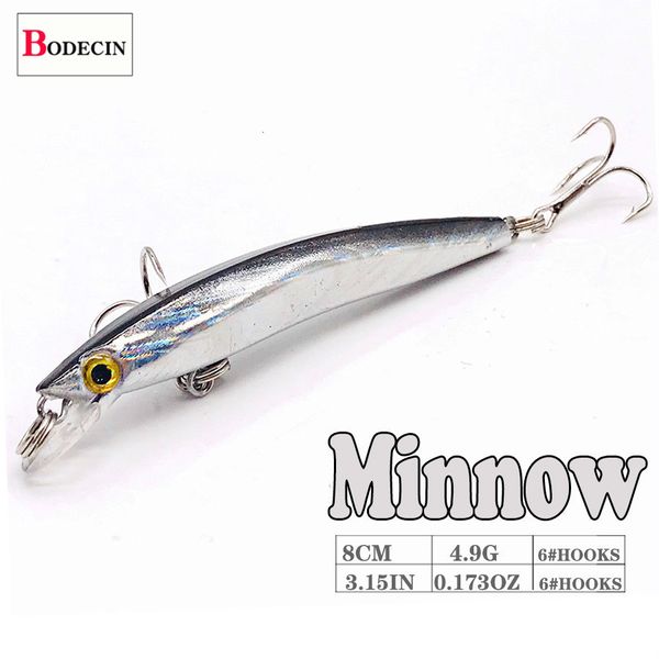 Iscas de iscas Wobbler Minnow isca artificial de plástico rígido flutuante para tração de pesca Bass 8cm 3d olhos topwater 2 peixe gancho Crankbait 1pc 230821