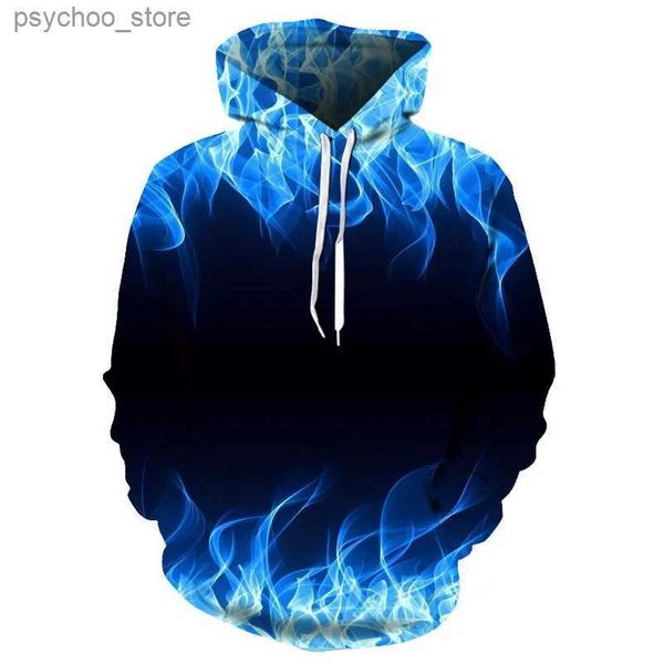 Herren Hoodies Sweatshirts Neue farbenfrohe Flammen Hoodie 3D Fluorescent Sweatshirt Herren- und Frauen Herbst- und Winterjacken Schwarzer Hoodie Q230822