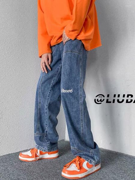 Erkekler kot foufurieux cadde kargo erkek 2023 bahar sonbahar gevşek düz denim pantolon pantolon kpop unisex vintage harajuku