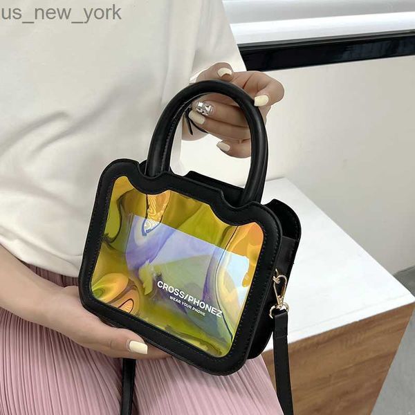 Totes Moda Jelly Impressa Bolsa Transparente Mulheres Bolsa de ombro de ombro de verão Lady Pvc Beach Bags for Women 2023 Crossbody Flap Bag HKD230822