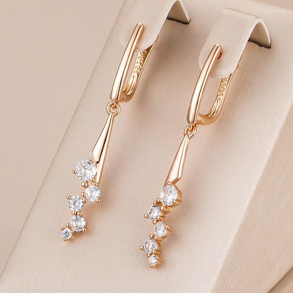 Orecchini a pennello Kinel Luxury Natural Zircon Micro Cera Mosaico Ciondolo lungo per donne 585 Rose Gold Color Simple Fashion Gioielli quotidiani quotidiani