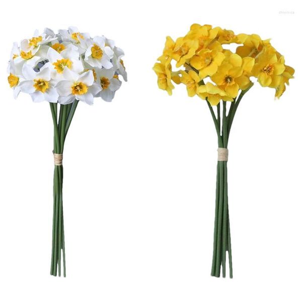 Flores decorativas de narcisos artificiais Buquê Flower Bouquet Decoração de desktop Fake Touch Real Touch para Decoração de teto da guirlanda de primavera