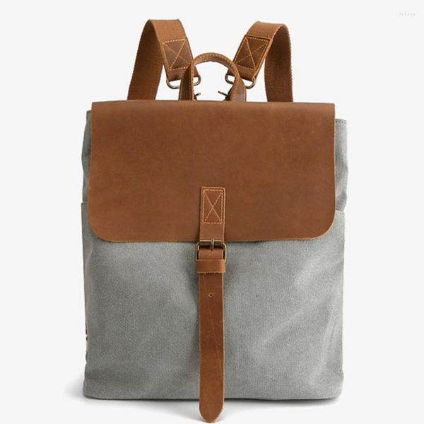 Backpack Retro Canvas Laptop Tablet Saco de armazenamento cp saco de cavalo maluco pacote de couro genuíno tampa de bolsa de bolsa diagonal de ombro