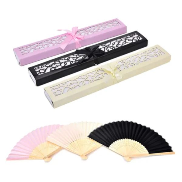 Bamboo Silk Fold Fan Fan Fan в элегантной лазерной подарочной бокс-вечеринке Pervoremars Personal Fan Swide Gifts 3 Colors LL