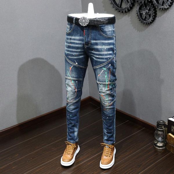 Мужская джинсовая уличная одежда мода мужская ретро синее сплайсин