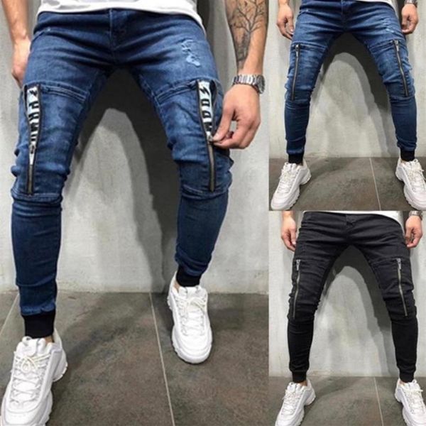 Jeans maschile maschile magro snello vestito strappato blu grande e alto blu per uomini in difficoltà elastica m-3xl2523