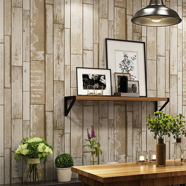Papéis de parede Retro Casca de grãos de madeira e papel de parede 3D Adesivos de parede à prova d'água 3D Rold Diy Decor for Restaurant Sitating Room