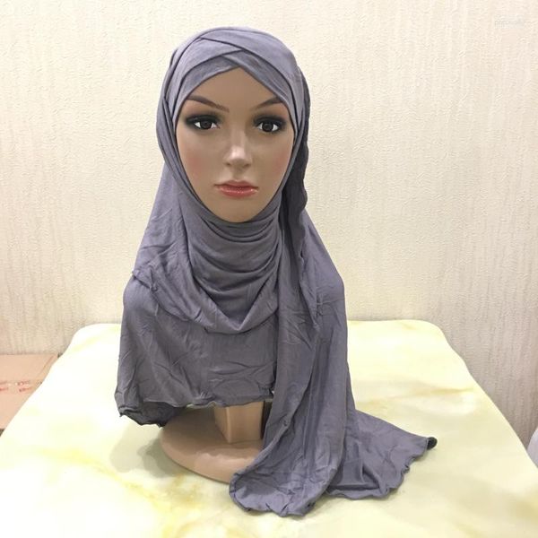 Turbans de roupas étnicas para mulheres Crossover duplo lenço islâmico Mercerizou algodão macio de cachecol instantâneo muçulmano hijab