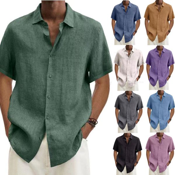 Erkekler Sıradan Gömlek Pamuk Keten Bluz Yazlar Erkekler Yatak Kısa Kollu Düğme Gevşek Üstler Büyük Boy S5XL SZEST22092 230821