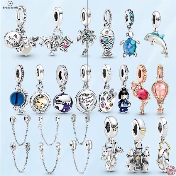 925 Pandora takılar için gümüş mücevher boncuklar ateşböceği güvenlik zinciri mavi ölçekli balık takıları set kolye diyal boncuk takılar