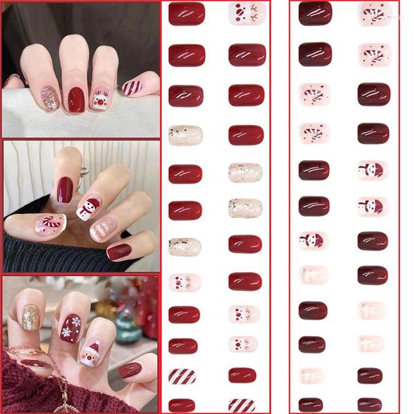 False unhas 24pcs Decoração artificial de unhas de natal Pressione com designs Dicas quadradas Manicure Cover Fake Fake