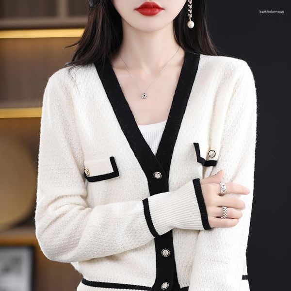 Frauen Strick reine Woll -Strickjacke Farbe passende Mode Plus Size Ladies Mantel Pullover kurzer Strick losen Kaschmirtop