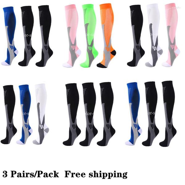 Meias esportivas 3 pares/pacote em execução de meias de compressão ajustadas para ciclismo de futebol varizes Veias homens mulheres enfermagem respirável