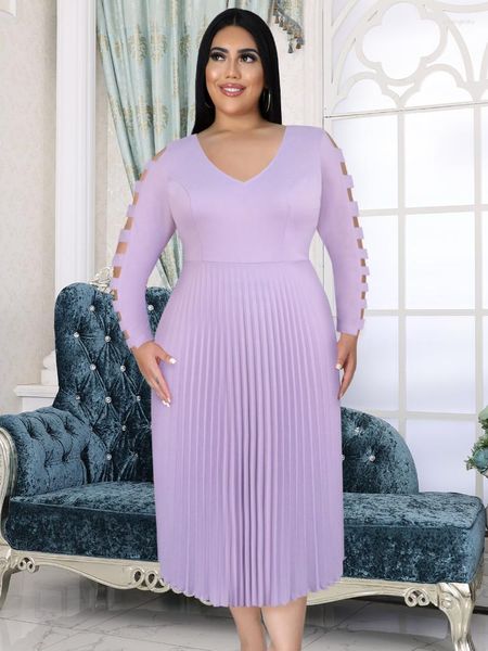 Платья больших размеров светло -фиолетовые для женщин 4xl v шее с длинным рукавом.