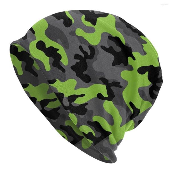 Beralar Kireç Yeşil Neon ve Gri Kamufla Kamuflaj Desen Kafa Beanies Caps Kış Örgü Şapkası Unisex Yetişkin Askeri Bonnet Şapkaları
