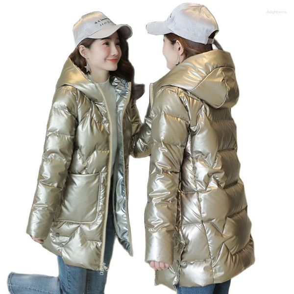 Jaqueta de inverno feminina Belo casaco de parkas feminino moda com capuz LONG LONG GLOSTY CLOGA