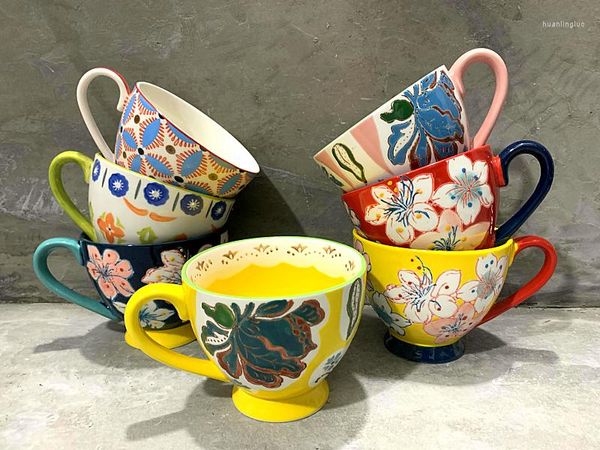 Canecas Estilo Americano Flores Étnicas Relevo Básico Caneca Cerâmica Básico Charada de Caça Falhas óbvias