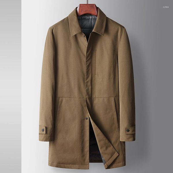 Trench maschile 90 anatre giù per le giacche lunghe uomini ventila 2023 autunno inverno caldo cappotto casual business top corea abbigliamento