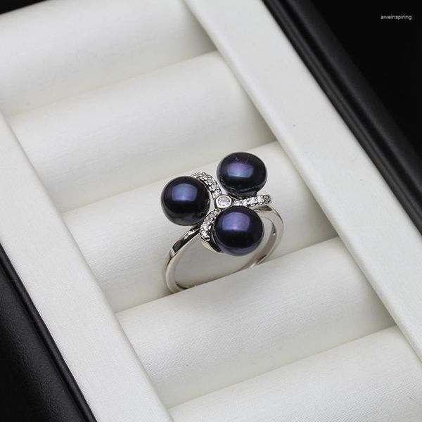 Clusterringe 925 Sterling Silber Pearl Ring Schmuck Real weiß schwarz natürlicher Süßwasser verstellbare Frauen Party Geschenk