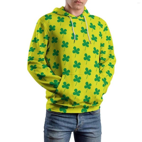 Hoodies masculinos verdes shamrock casual mass patricks dia moderno moletons personalizados da primavera de manga longa com capuz de grandes dimensões de grandes dimensões